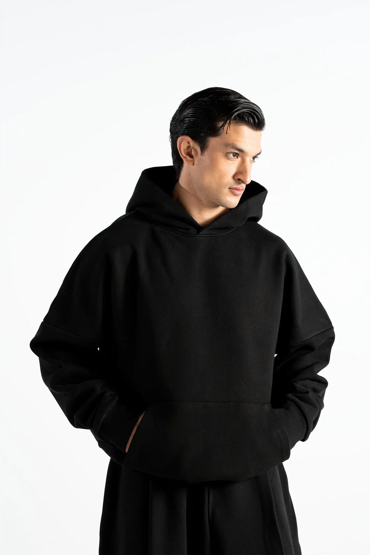 Y27 - Premium Heavy Boxy Organic Hoodie [520gsm] — Midnight Black