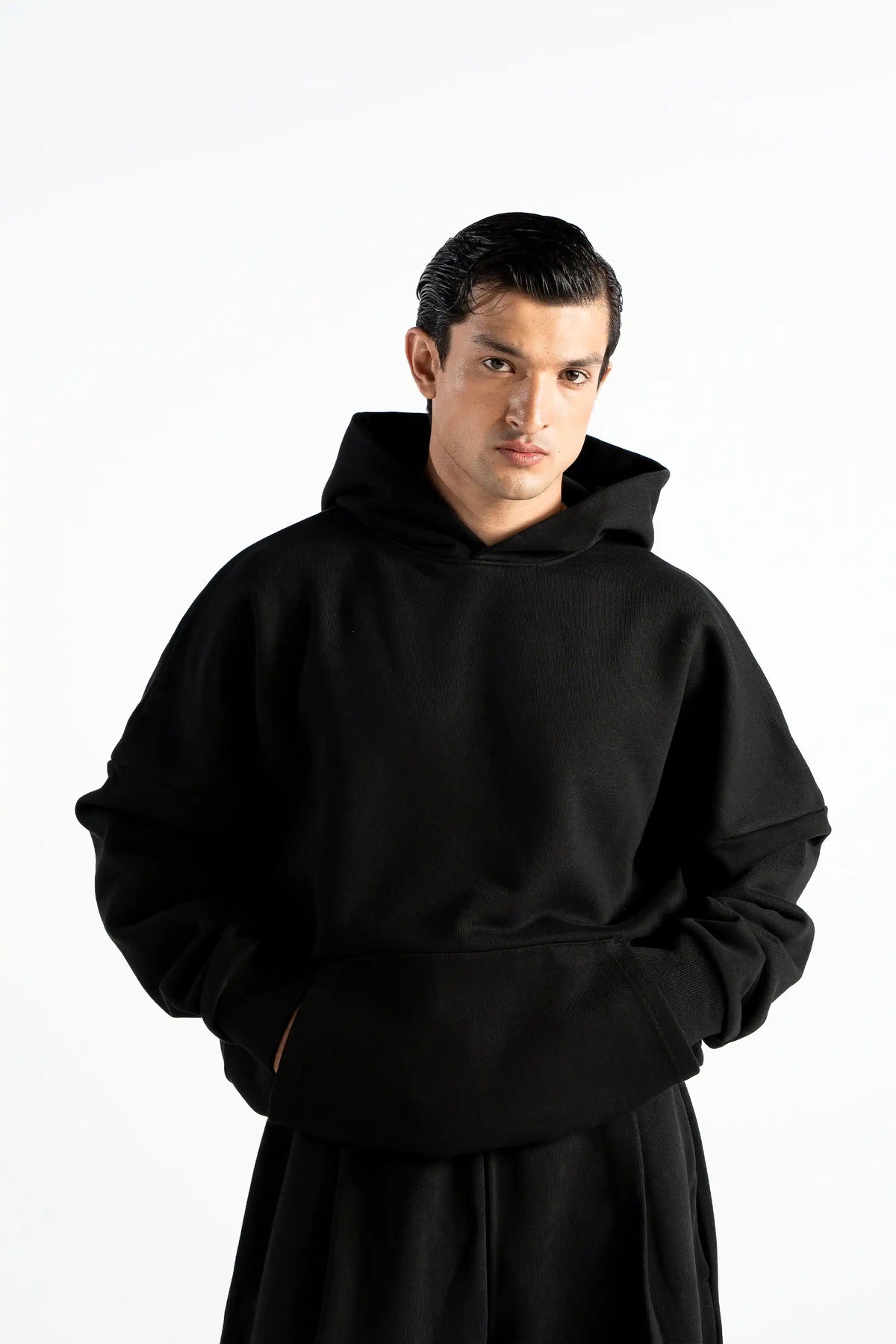 Y27 - Premium Heavy Boxy Organic Hoodie [520gsm] — Midnight Black