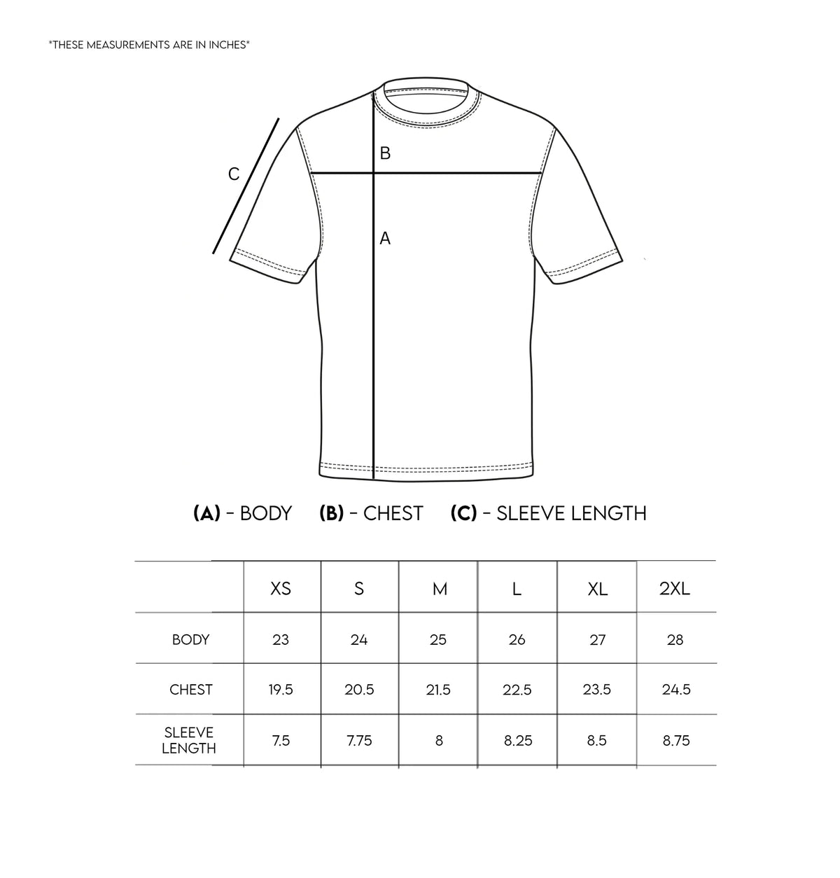 S32 - Standard Cropped Tee Organic Cotton [240gsm] - Black size chart
