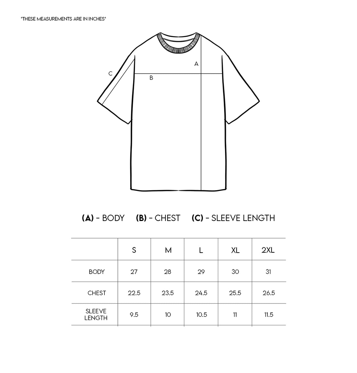 T32 - Heavy Oversized Tee Organic Cotton [310gsm] - Black size chart